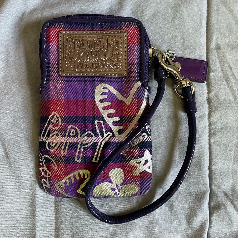 Coach Poppy Tartan Wristlet